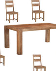 Seven Piece Brown Solid Wood Dining Set with Six Chairs
