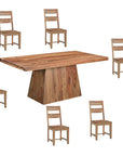 Seven Piece Brown Solid Wood Dining Set with Six Chairs