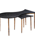 Set of Two Black and Bronze Wood and Steel Free Form Coffee And End Table