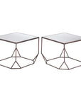 Set of Two Silver and Bronze Mirrored Glass and Steel Square Abstract Bunching Coffee Tables