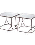 Set of Two Silver and Bronze Mirrored Glass and Steel Square Abstract Bunching Coffee Tables