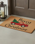 24" X 36" Brown Red And Green Christmas Merry Christmas Outdoor Coir Door Mat