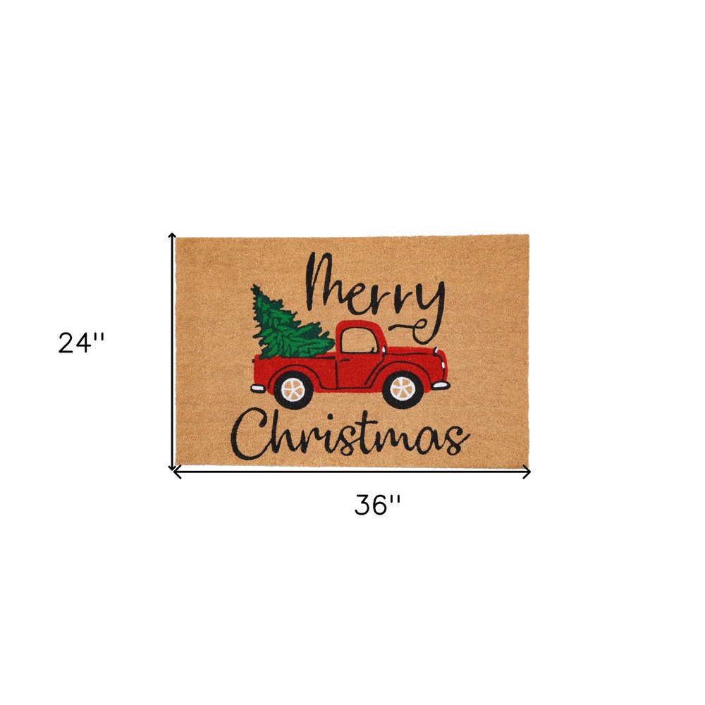 24" X 36" Brown Red And Green Christmas Merry Christmas Outdoor Coir Door Mat