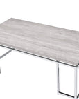 47" Oak and Silver Wood And Metal Frame Coffee Table