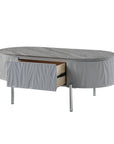 47" Gray Wood and Steel Oval Coffee Table With Drawer