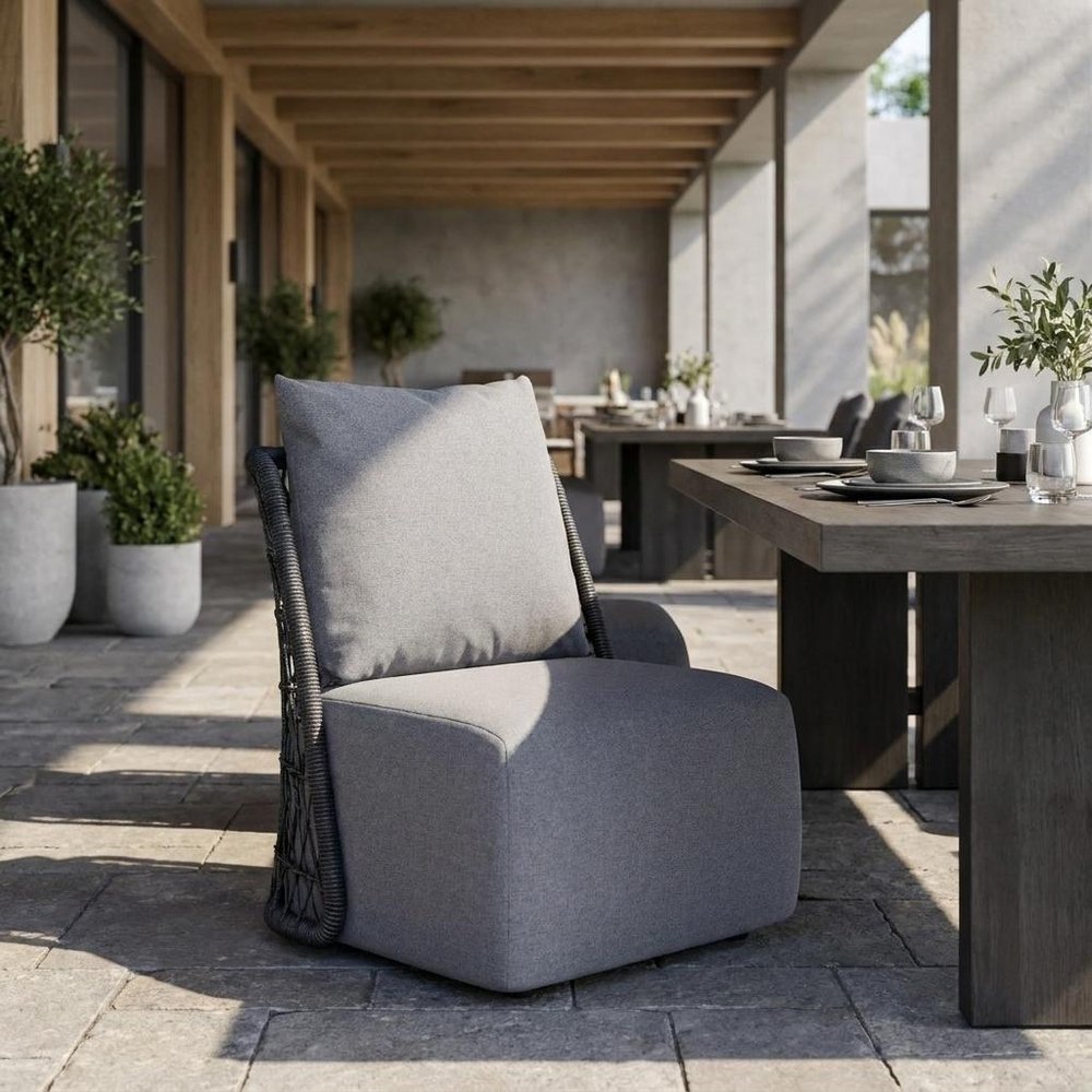 33" Gray Outdoor Accent Chair with Gray Cushions