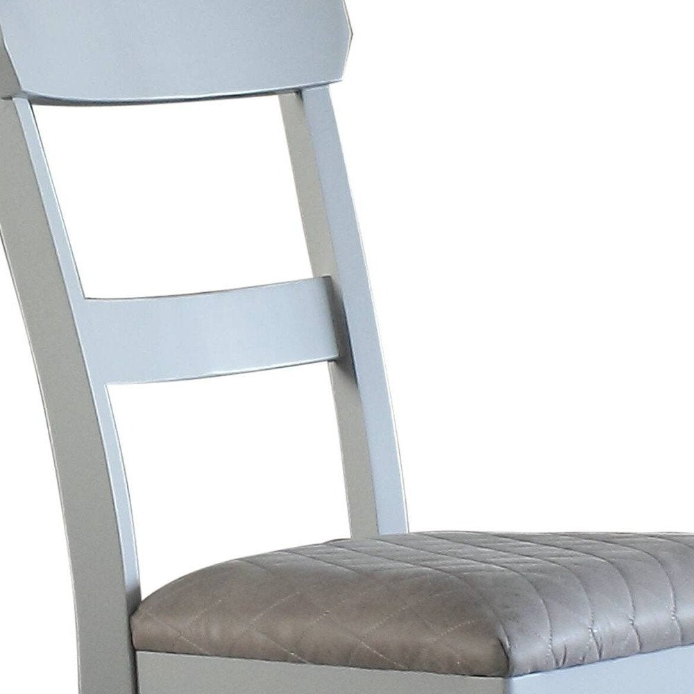 Set of Two Gray Tufted Fabric And Solid Wood Ladder Back Dining Side Chairs