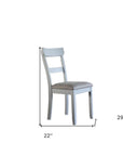 Set of Two Gray Tufted Fabric And Solid Wood Ladder Back Dining Side Chairs