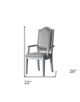 Set of Two Gray Tufted Fabric And Solid Wood Dining Arm Chairs