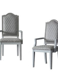 Set of Two Gray Tufted Fabric And Solid Wood Dining Arm Chairs