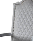 Set of Two Gray Tufted Fabric And Solid Wood Dining Arm Chairs