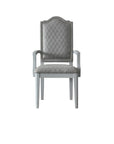Set of Two Gray Tufted Fabric And Solid Wood Dining Arm Chairs
