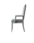 Set of Two Gray Tufted Fabric And Solid Wood Dining Arm Chairs