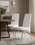 Set of Two White And Silver Faux Leather And Metal Dining Side Chairs