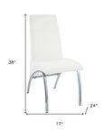 Set of Two White And Silver Faux Leather And Metal Dining Side Chairs