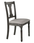 Set of Two Tan And Gray Linen And Solid Wood Open Back Dining Side Chairs