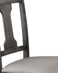 Set of Two Tan And Gray Linen And Solid Wood Open Back Dining Side Chairs