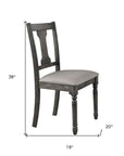 Set of Two Tan And Gray Linen And Solid Wood Open Back Dining Side Chairs