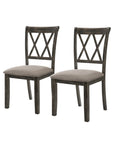 Set of Two Gray Linen And Solid Wood Cross Back Dining Side Chairs