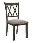 Set of Two Gray Linen And Solid Wood Cross Back Dining Side Chairs