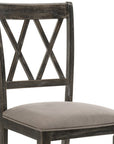 Set of Two Gray Linen And Solid Wood Cross Back Dining Side Chairs