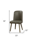Set of Two Gray Faux Leather And Solid Wood Dining Side Chairs