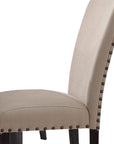 Set of Two Taupe And Dark Brown Linen And Solid Wood Dining Side Chairs