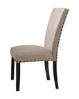 Set of Two Taupe And Dark Brown Linen And Solid Wood Dining Side Chairs