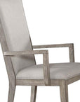Set of Two Gray Fabric And Solid Wood Dining Arm Chairs