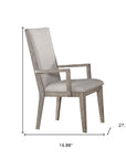 Set of Two Gray Fabric And Solid Wood Dining Arm Chairs