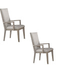 Set of Two Gray Fabric And Solid Wood Dining Arm Chairs