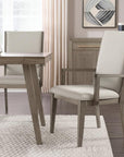 Set of Two Gray Fabric And Solid Wood Dining Arm Chairs