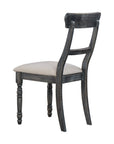 Set of Two Light Brown And Gray Linen And Wood Ladder Back Dining Side Chairs