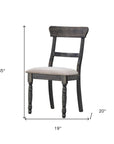 Set of Two Light Brown And Gray Linen And Wood Ladder Back Dining Side Chairs