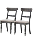 Set of Two Light Brown And Gray Linen And Wood Ladder Back Dining Side Chairs