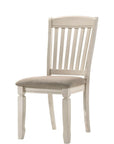 Set of Two Tan And Cream Fabric And Solid Wood Slat Back Dining Side Chairs