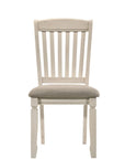 Set of Two Tan And Cream Fabric And Solid Wood Slat Back Dining Side Chairs
