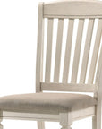 Set of Two Tan And Cream Fabric And Solid Wood Slat Back Dining Side Chairs