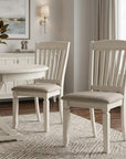 Set of Two Tan And Cream Fabric And Solid Wood Slat Back Dining Side Chairs