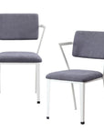Set of Two Gray And White Fabric And Metal Partially Open Back Dining Side Chairs