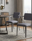 Set of Two Gray And Gunmetal Fabric And Metal Open Back Dining Side Chairs