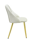 Set of Two White and Gold Upholstered Faux Leather And Metal Dining Side Chairs