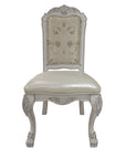 Set of Two White Fabric And Faux Leather And Wood Floral Print Dining Side Chairs