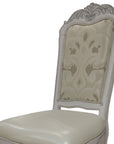 Set of Two White Fabric And Faux Leather And Wood Floral Print Dining Side Chairs
