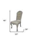 Set of Two White Fabric And Faux Leather And Wood Floral Print Dining Side Chairs