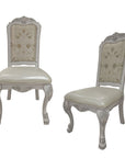 Set of Two White Fabric And Faux Leather And Wood Floral Print Dining Side Chairs