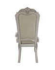 Set of Two Tufted White Upholstered Faux Leather And Wood Dining Arm Chairs