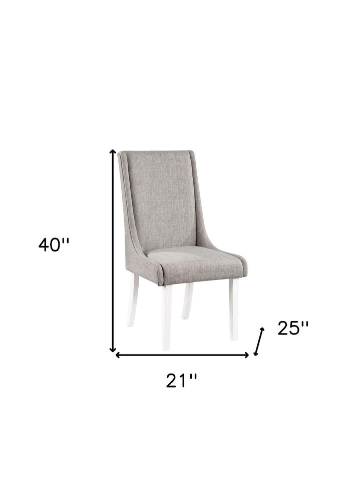 Set of Two Gray And White Linen And Solid Wood Dining Side Chairs