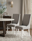Set of Two Gray And White Linen And Solid Wood Dining Side Chairs