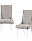 Set of Two Gray And White Linen And Solid Wood Dining Side Chairs